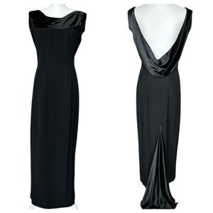 DAVE & JOHNNY Black Evening Dress sz 14 Long Sleeveless Satin Trim Train Lined